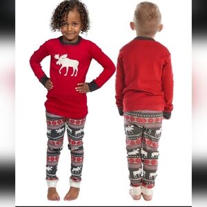 Red & White Moose Pajama Set with Nordic Moose Print Bottoms Size 12